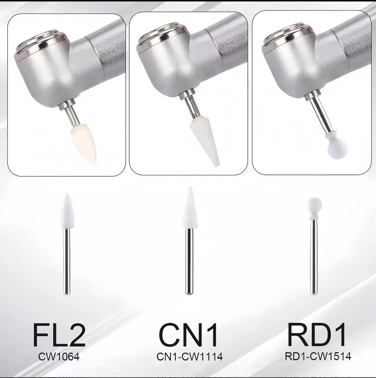 12pcs Dental White Stone Polishing FG Burs Cone/Flame/Round Shape Fit For High Speed Handpiece 1.6mm Dentistry Material