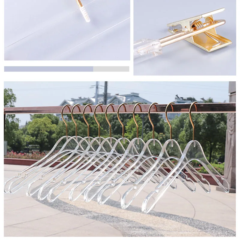 Transparent Acrylic Hanger Clothes Organizer Suit Pants Hanger Wardrobe Drying Rack,Non Slip Coat Rack Gold Hook 10Pcs/Set