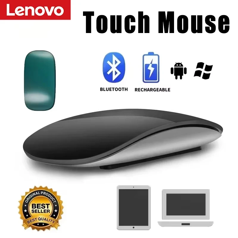Lenovo Wireless Mouse Rechargeable Bluetooth 5.0 Silent Surface Touch Mice Ultra-thin Magic Mouse For Laptop Ipad Mac PC Macbook
