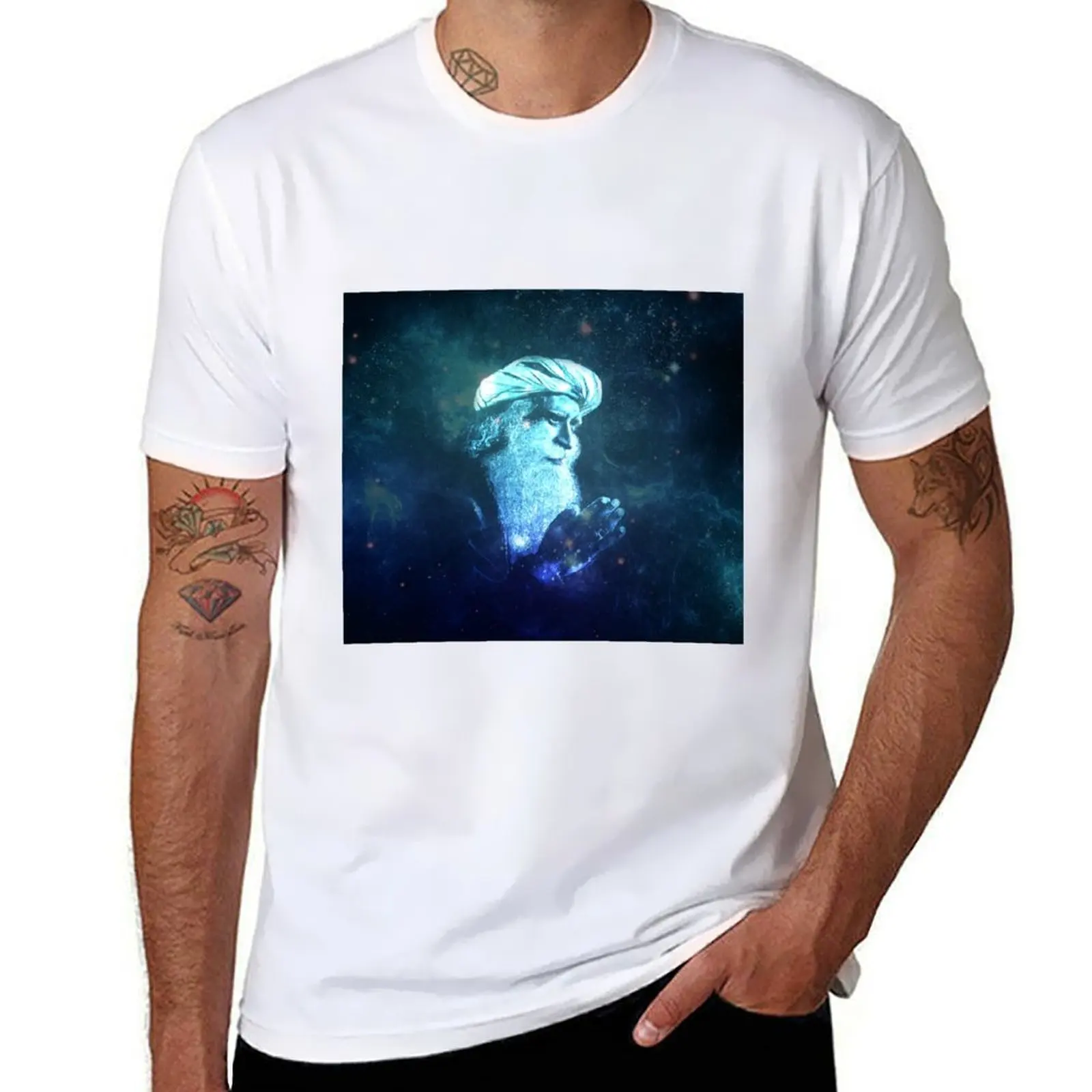 

Magical Sadhguru - Starry Green and Blue Background with Sadhguru Drawing Fanart T-Shirt t shirt man luxury T-Shirt