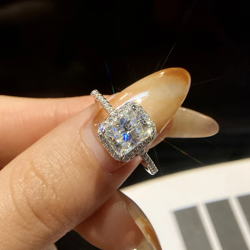 

GRA 2CT Moissanite Diamond Square Candy Ring Suitable for Women Wear Weddings Real 925 Sterling Silver Fine Luxury Jewelry