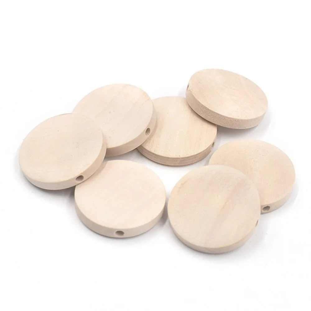 5-30Pcs Flat Round Wooden Loose Natural Beads For DIY Handmade Necklaces Bracelets Crafts Jewelry Making Decoration Wholesale