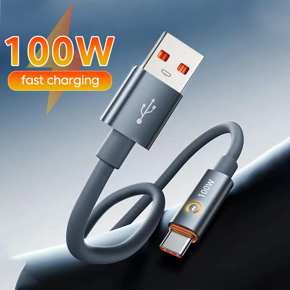 100W USB A-C to C Automatic Power off Silicone Data Cable Fast Charging Mobile Phone Cable High-Speed Transfer