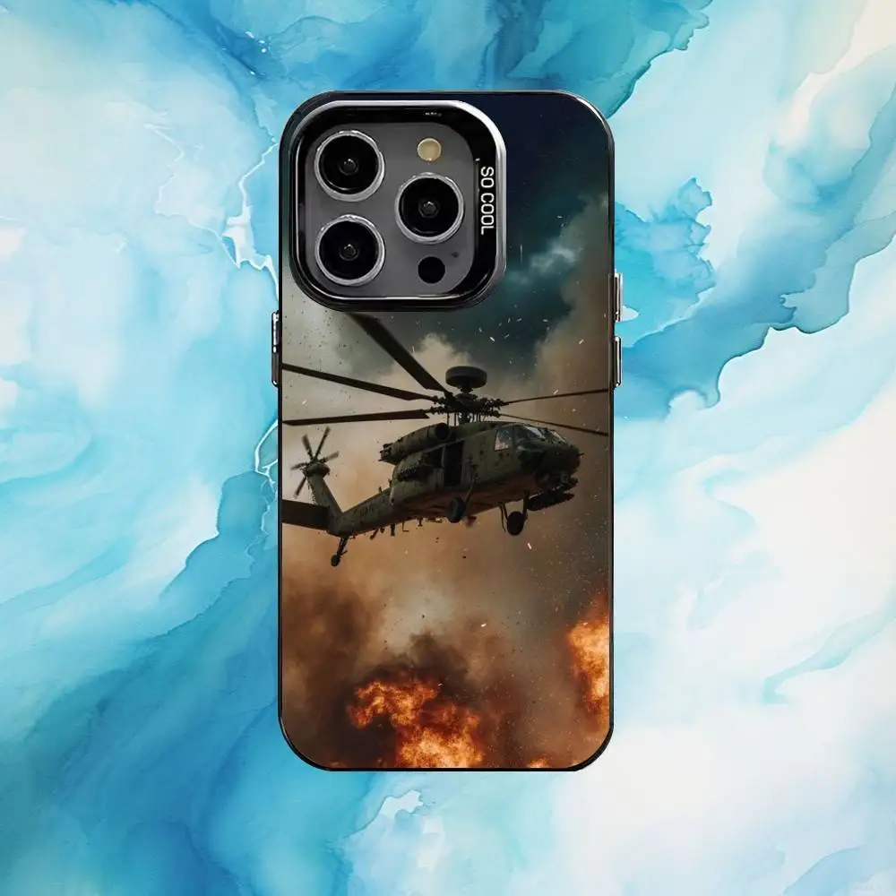 حافظة هاتف هليكوبتر لهاتف آيفون 17،16،15،14،13،12،11 بلس، برو ماكس غطاء مقاوم للصدمات بلاك كاندي غير لامع