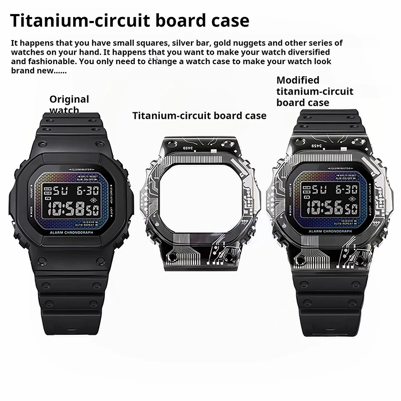 Titanium Case & Band Mod Kit Compatible with Casio G-Shock DW-5600 / GMW-B5000 Series – Stainless Steel Bezel Upgrade Replacemen