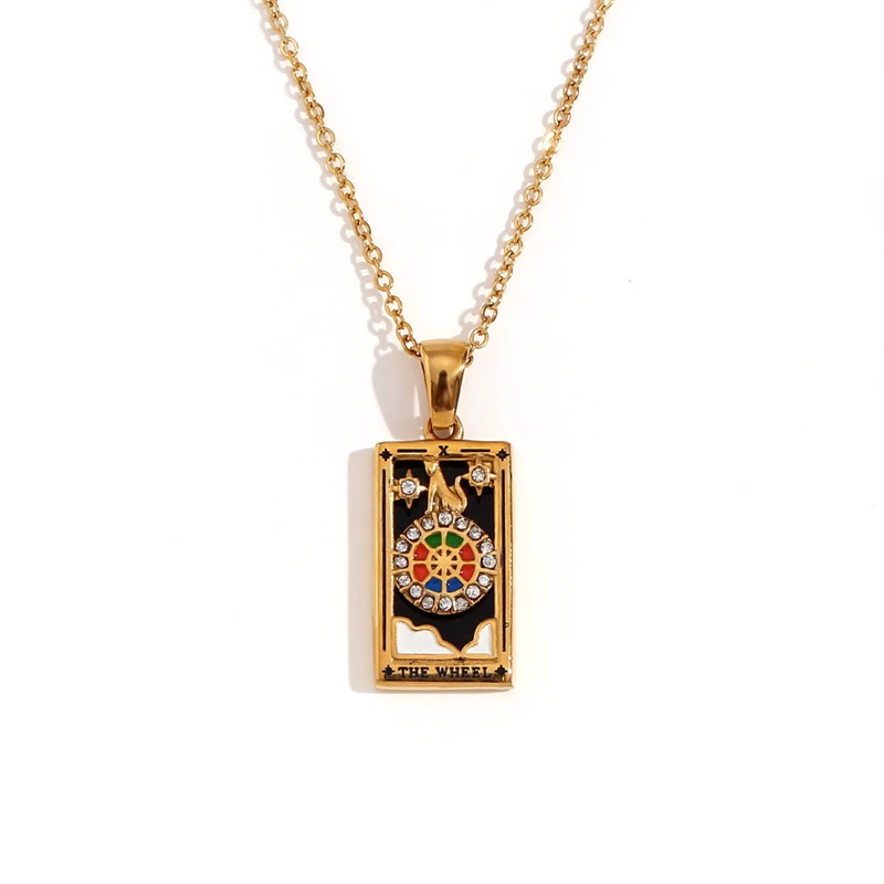 Fashion niche pendants stainless steel-plated 18K Gold retro original innovative tarot card necklace