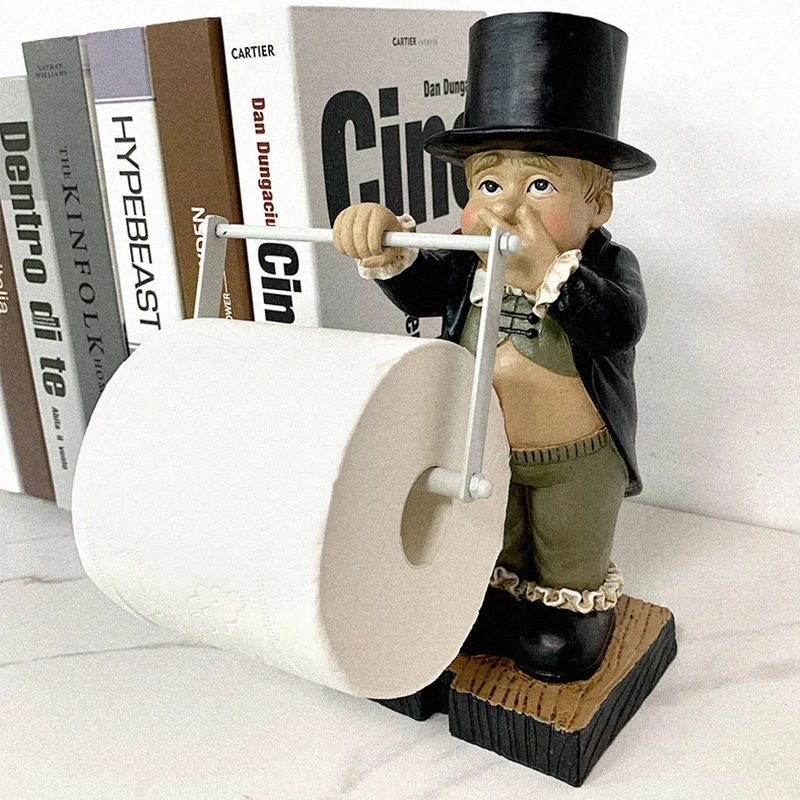 Creative Toilet Paper Holder Statue Funny Decorative Resin Figure Cute Tissue Stand Rack Sculpture Living Room Bathroom Decor