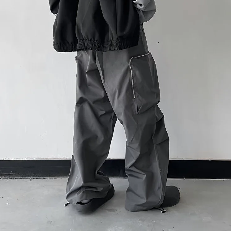 Pantalones de cintura elástica informales de gran tamaño con múltiples bolsillos y cremallera de marca a la moda para hombre, pantalones Cargo holgados Retro neutros con diseño de Hip-hop