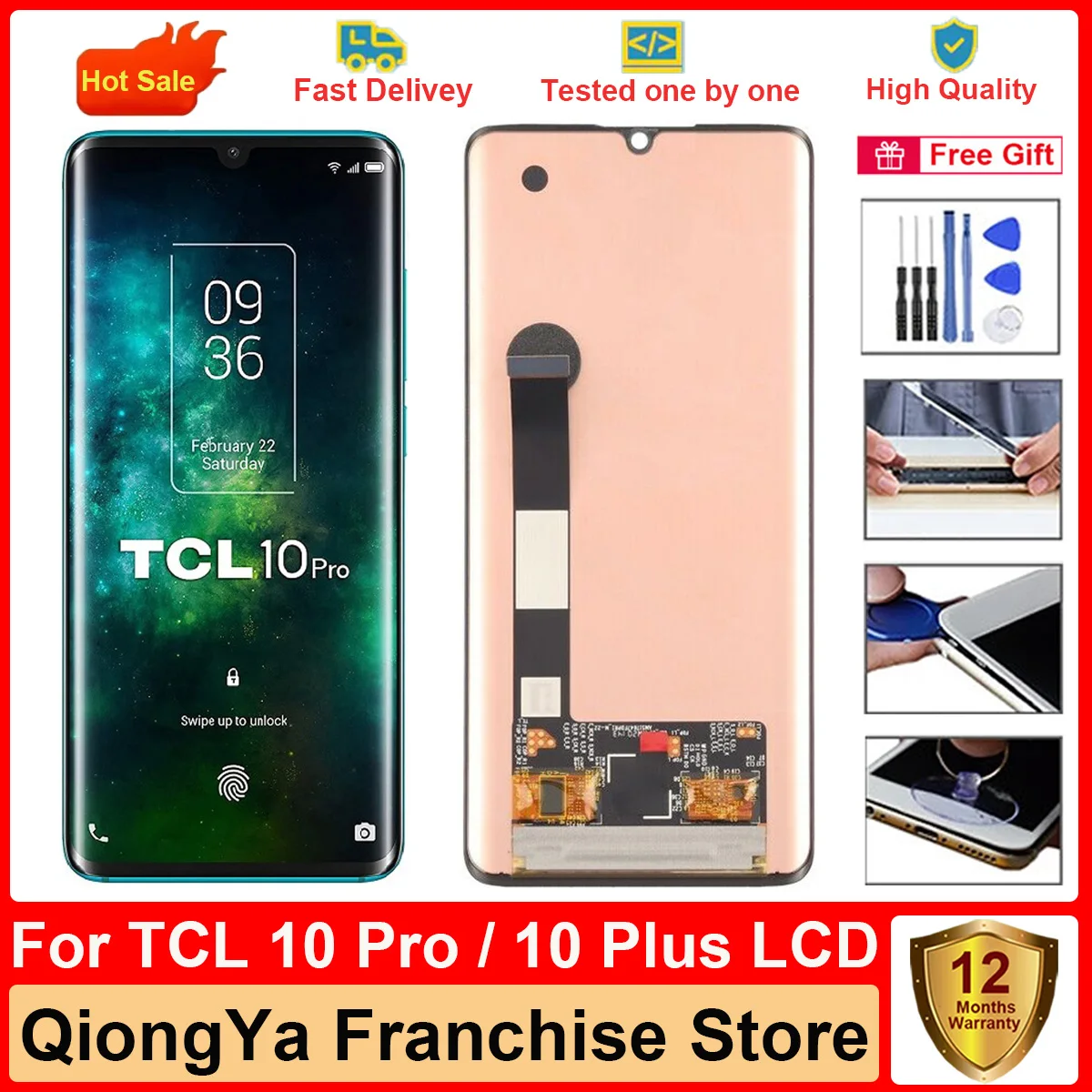 

New Tested 6.47" Original Display For TCL 10 Pro T799B T799H / 10 Plus T782H No Frame LCD with Touch Screen Digitizer Assembly