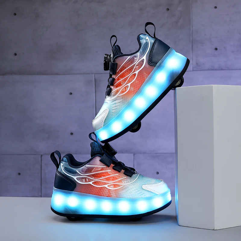 

Детские роликовые кроссовки с USB-зарядкой и LED-подсветкой для мальчиков и девочек, двухколесные светящиеся спортивные кеды