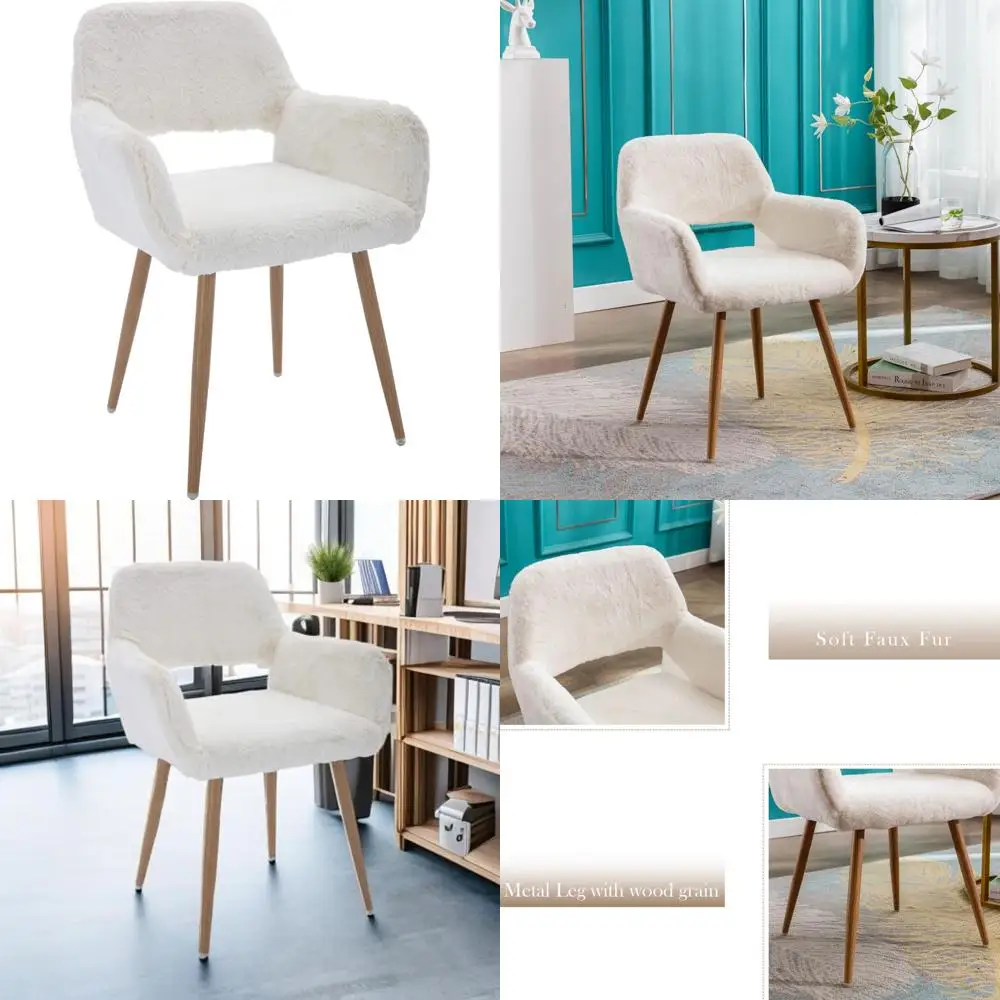 

Mid-Century Modern Furry Armchair for Teen Girls, Comfortable Accent Chair with Faux Fur, Wood Look Metal Legs for Living and Di