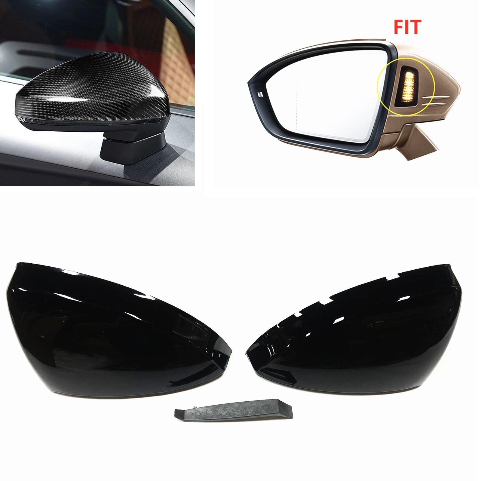 

For Audi R8 (4S) 2016-2022 TT TTS TTRS MK3 (8S) 2015-2022 With Lane Assist Rear View Mirror Cover Gloss Black Cap Replacement