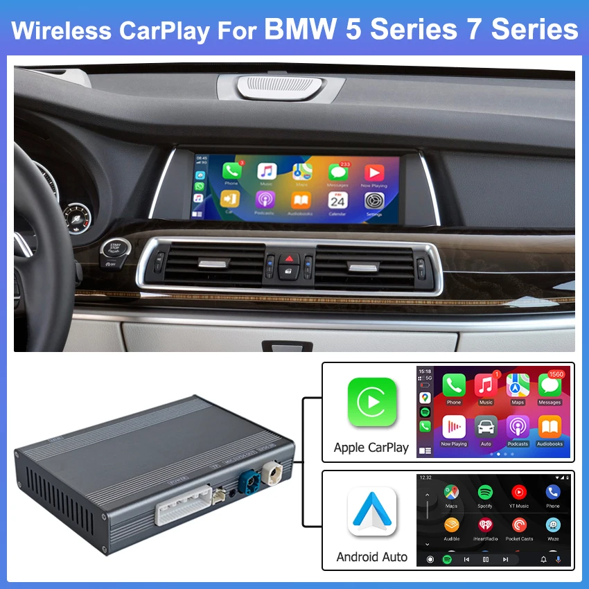 

Wireless CarPlay Android Auto for BMW 5 7 Series F10 F11 F07 GT F01 F02 F03 F04 2009-2021 Plug and Play Multilingual Support
