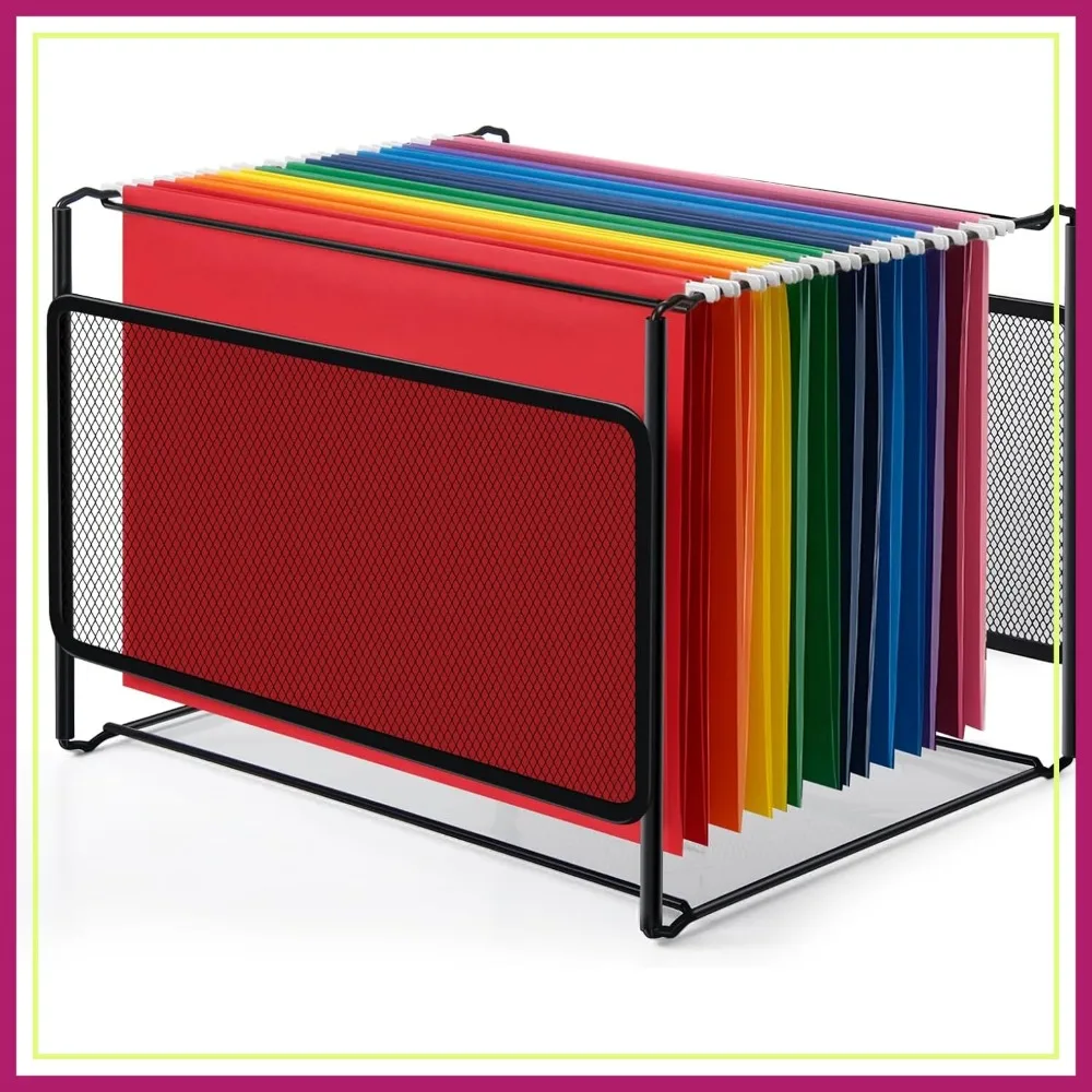 

Hanging File Organizer, Letter Size Metal Mesh Folder Holder, Space-Saving File Storage Box for Home Office
