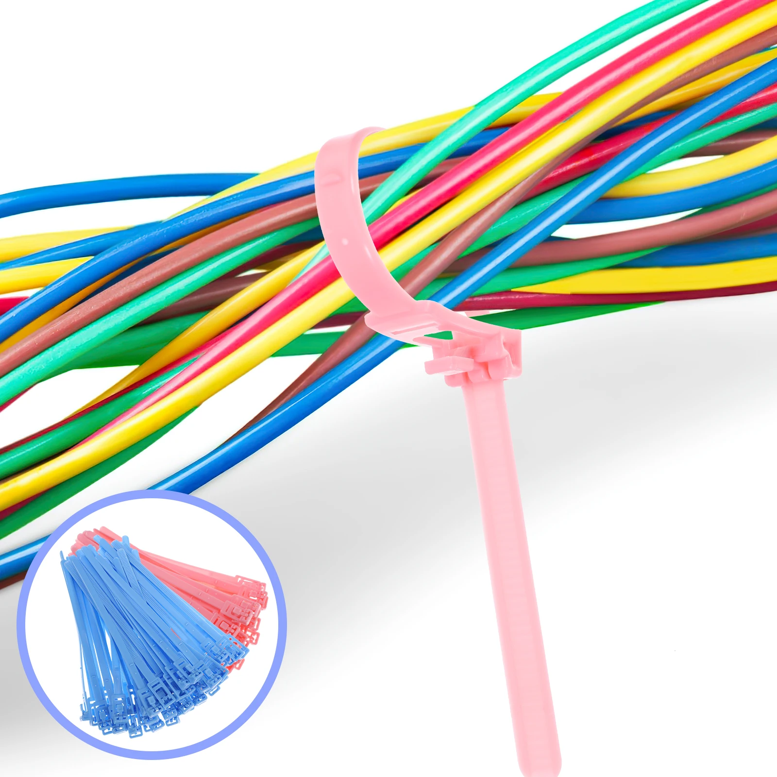 

100Pcs Durable Plastic Cable Ties Multipurpose Reusable Zip Ties for Office Home Cable Organization Color Tie Cord Organizer