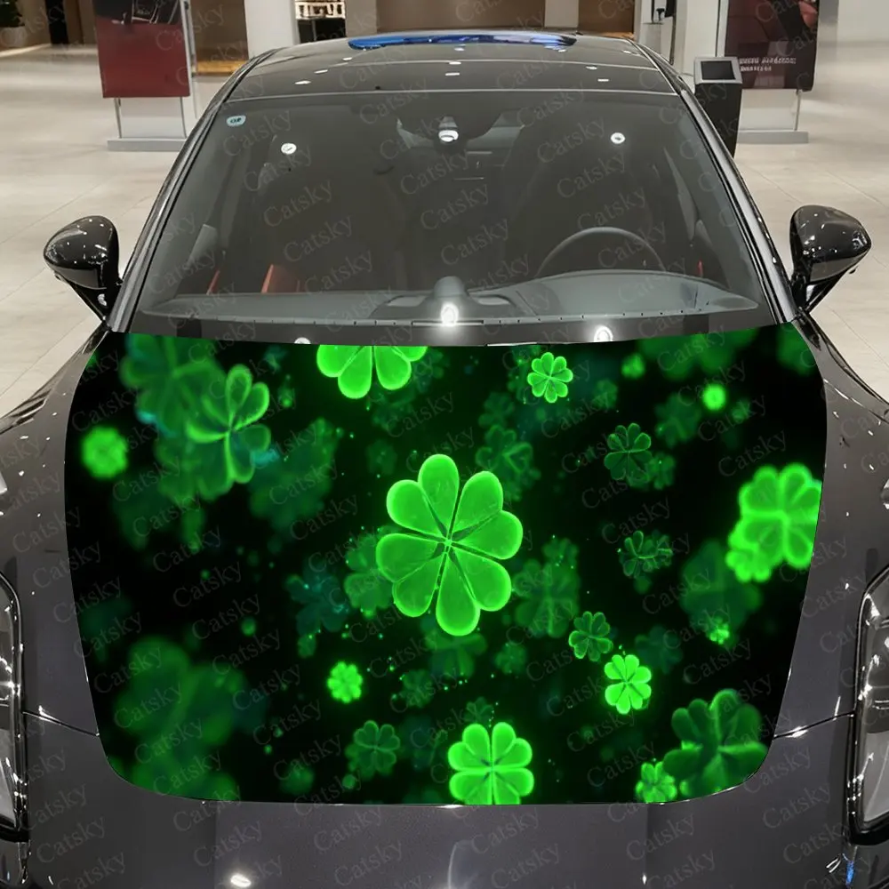 Starry Lucky Clover Car Vinyl Wrap, PVC Waterproof Car Hood Sticker, Self-Adhesive Scratch-Resistant Stickers