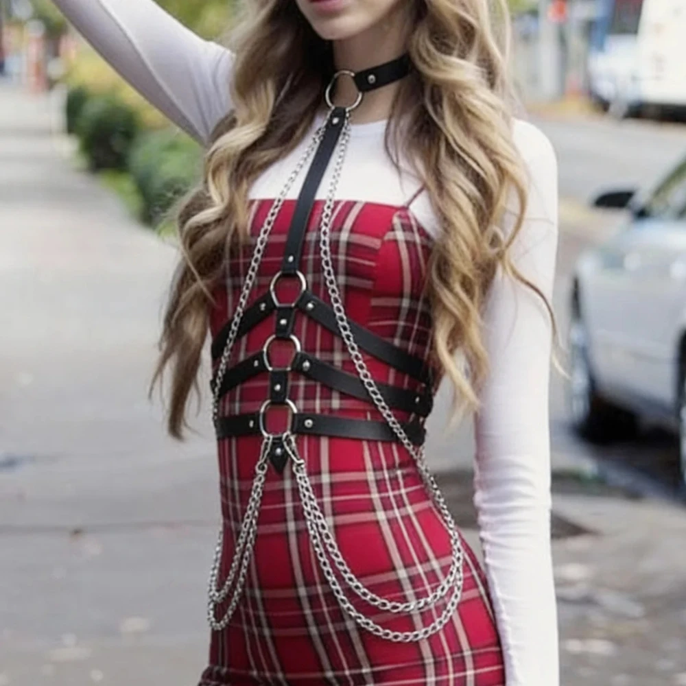 Damen Mode Punk Gürtel PU-Leder Taillengürtel Gotischer Y2K-Stil Exotische Dekoration Körperkettengürtel Verstellbares Kleidungszubehör