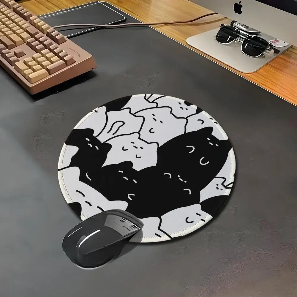 Cartoon Cat Crowd Large Gaming Mouse Pad, Simple Line Kitten Pattern with Stars Hearts, Non Slip Desk Pad for Laptop Office