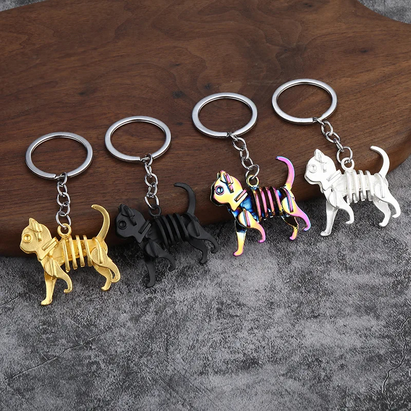 Alloy Colorful Skull Dinosaur Keychain for Halloween Horror Skeleton Key Ring Gift Accessory for iPhone Samsung Android Car