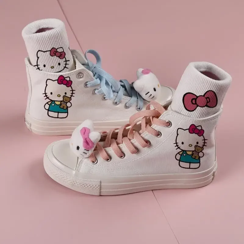 

Sanrio New Kitty Cat Canvas Shoes Japanese Kawaii Girl Student Harajuku White Sneakers Soft Girl Hello Kitty Vulcanized Shoes