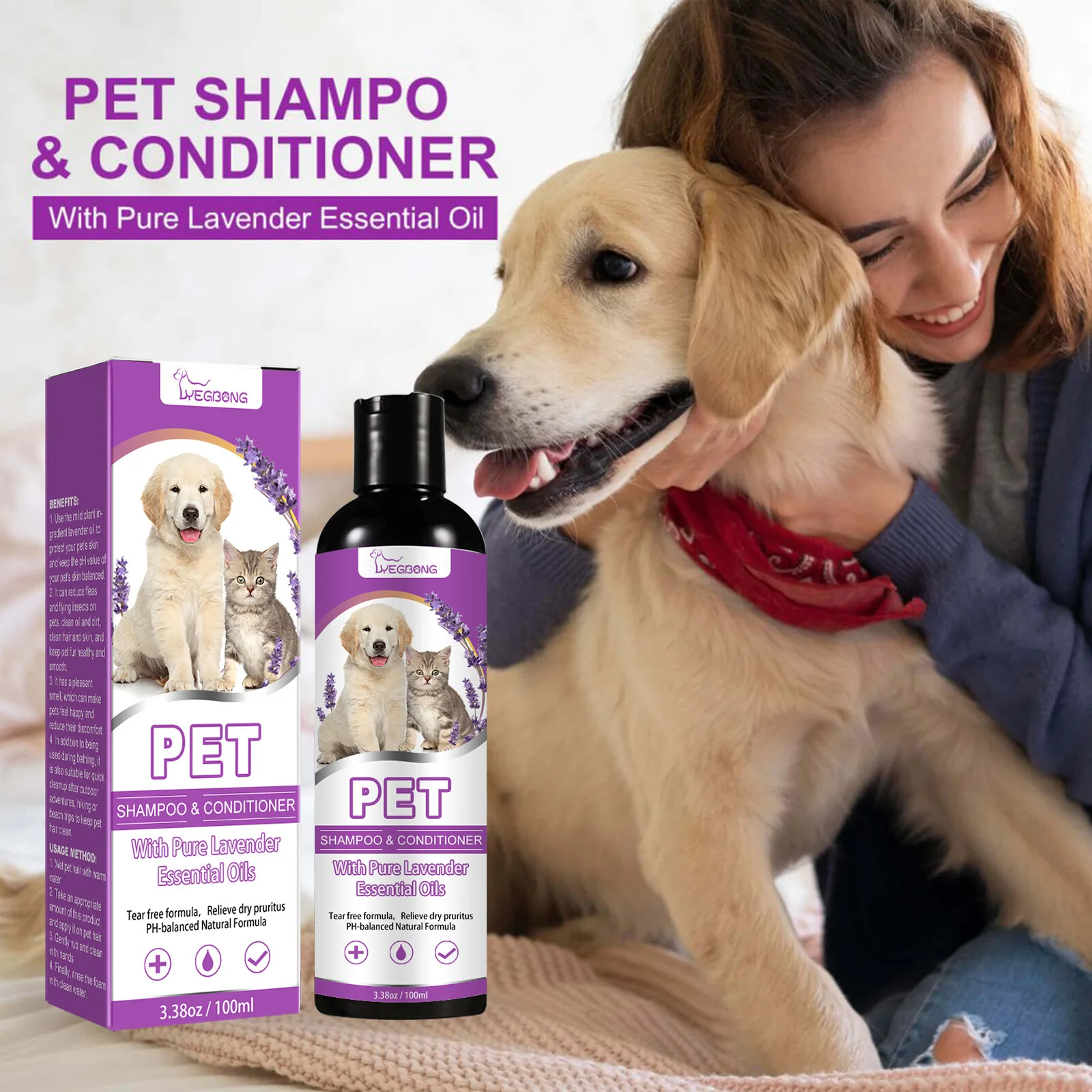 Champú para mascotas, matamoscas de pulgas, suavizante del cabello, alivia la picazón, limpieza equilibrada por Ph, champú hidratante suave para