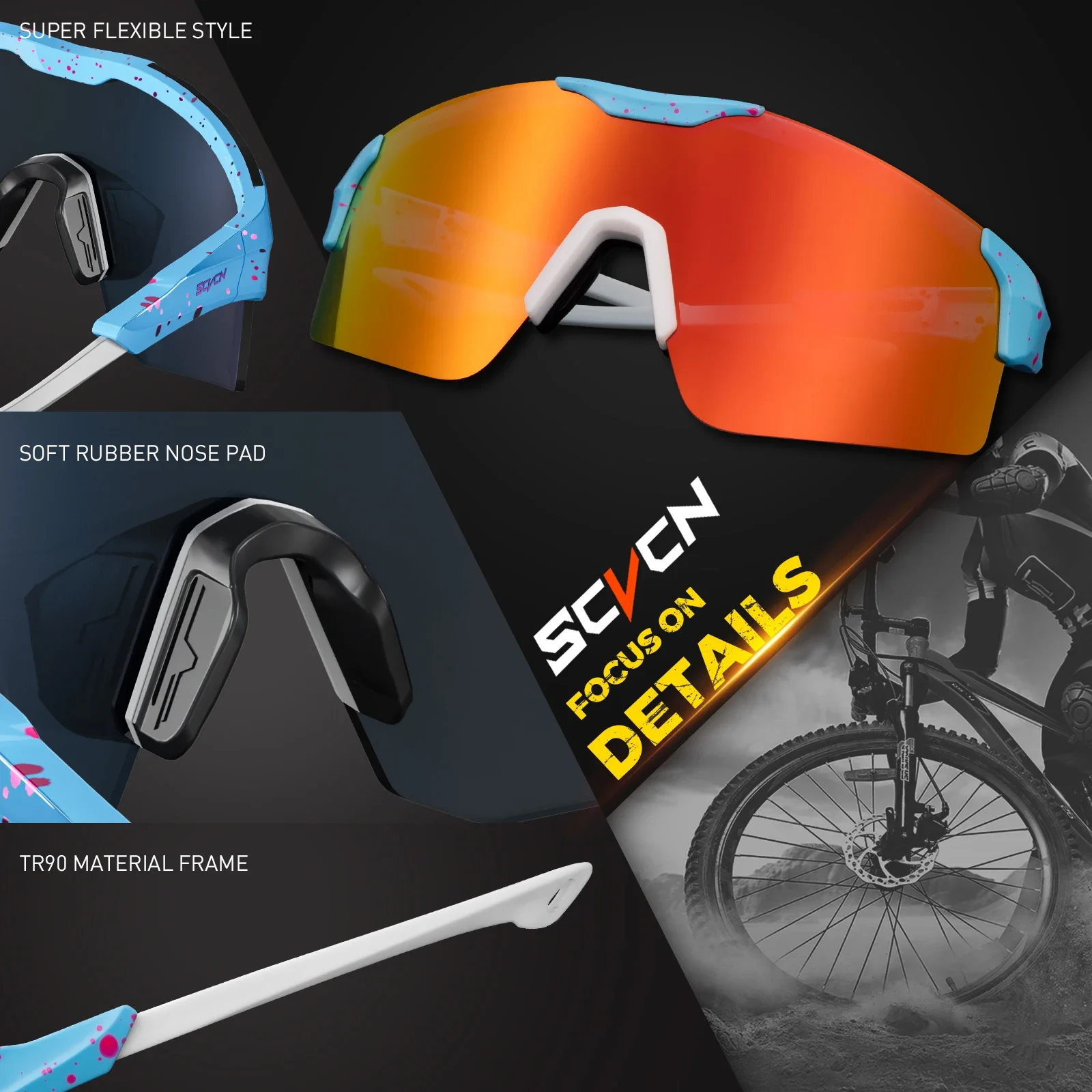 نظارات شمسية مستقطبة لركوب الدراجات من SCVCN للرجال، نظارات ركوب الدراجات الجبلية، نظارات الدراجات الجبلية، النظارات، الرياضة، القيادة، الصيد