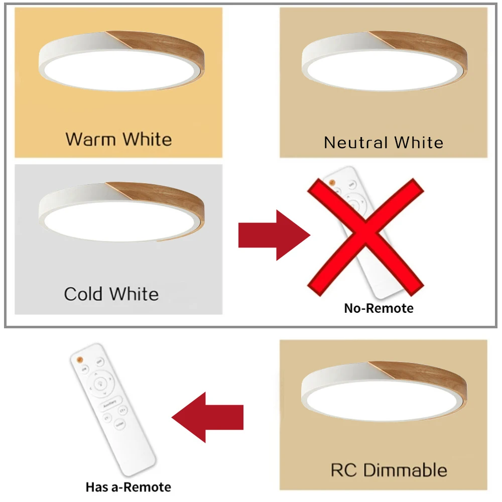 LED Ceiling Light Modern Nordic Round Lamp  Wooden Home Living Room Bedroom Study  Surface Mounted Lighting Fixture Remote