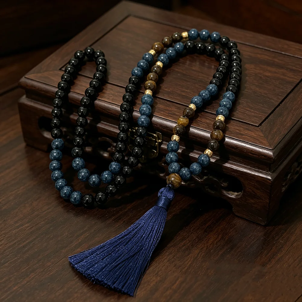 108-Bead Unisex Islamic Prayer Mala Beaded Necklace, Hypoallergenic Calm Meditation Muslim Eid Ramadan Wellness Spiritual Gift