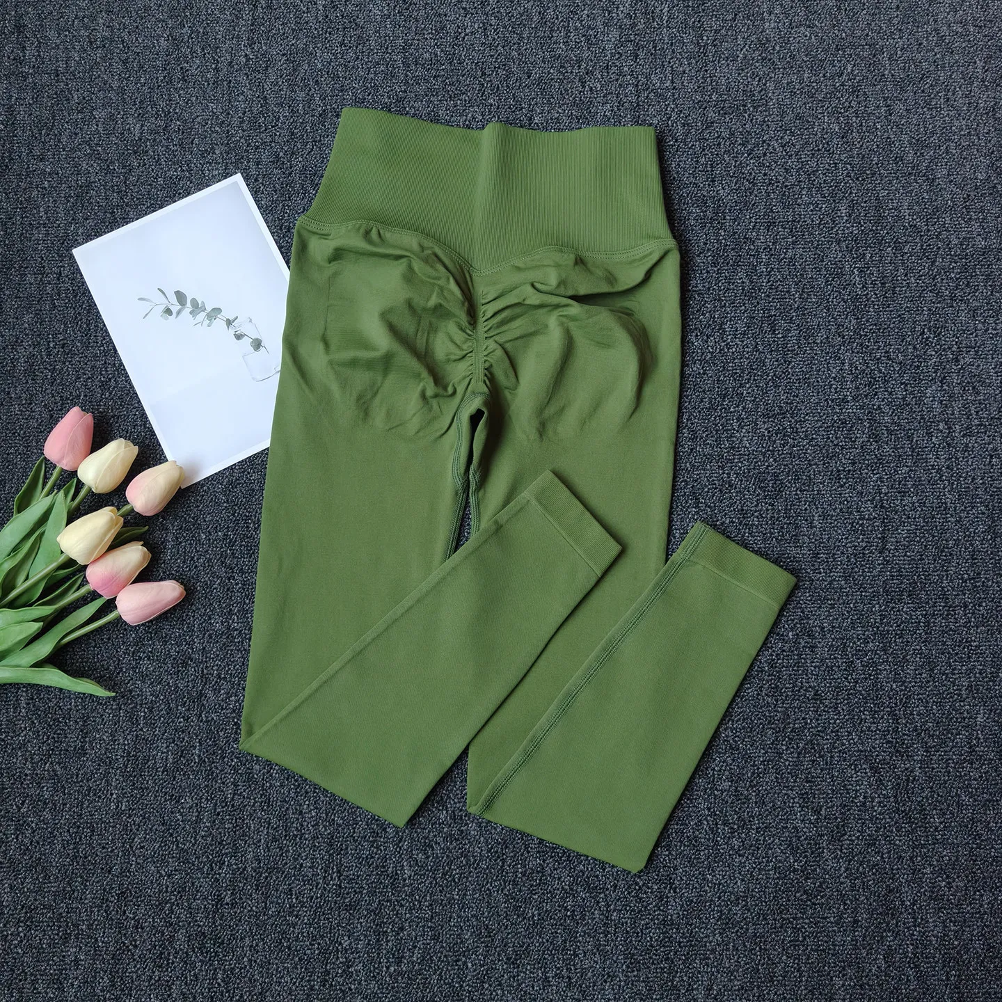 Pfirsichfarbene Yoga-Hose mit hoher Taille, Hüftstraffung, Fitness, hochelastisch, schnelltrocknend, enge Sportleggings, nahtlose Trainingshose – Detail 5
