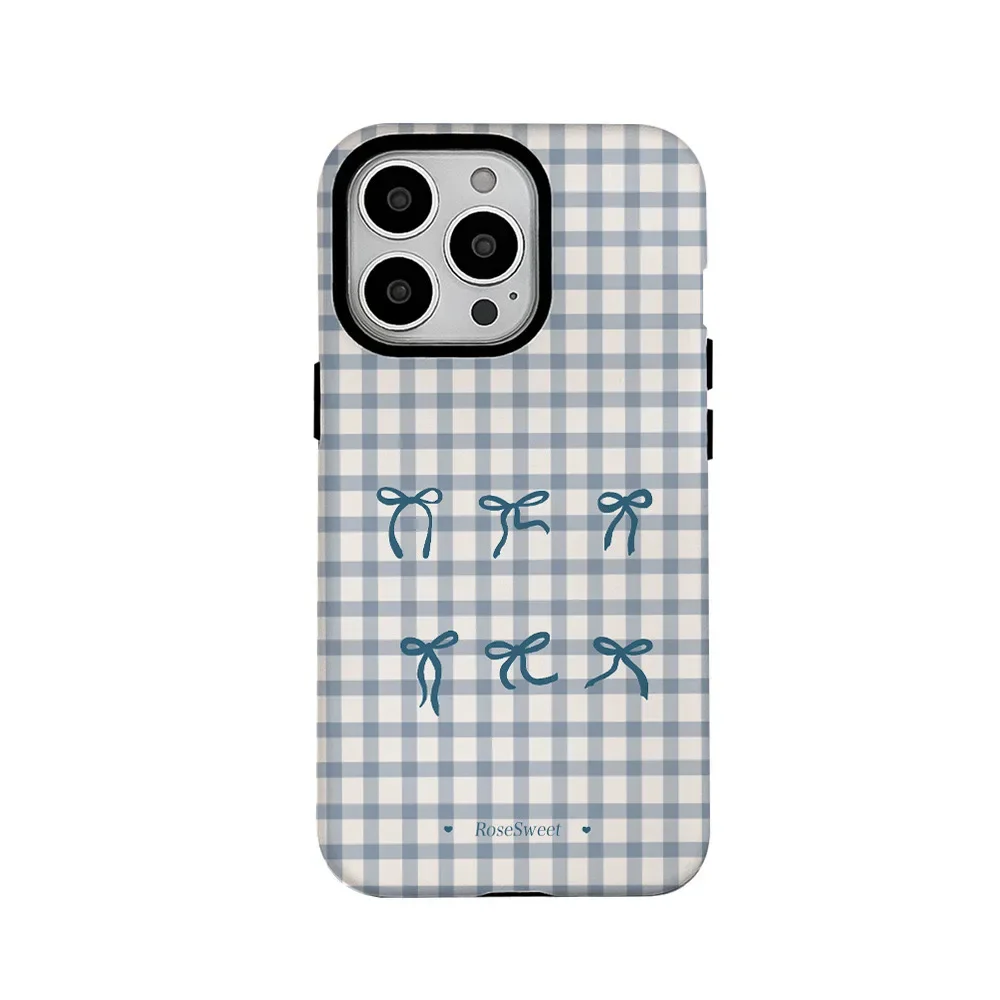 Summer Bow Blue Grid Phone Case for IPHONE 16 PRO MAX 14 13 12 11 PRO Plus 15pro XS XR Acrylic TPU Two in One Mobile Phone Cases
