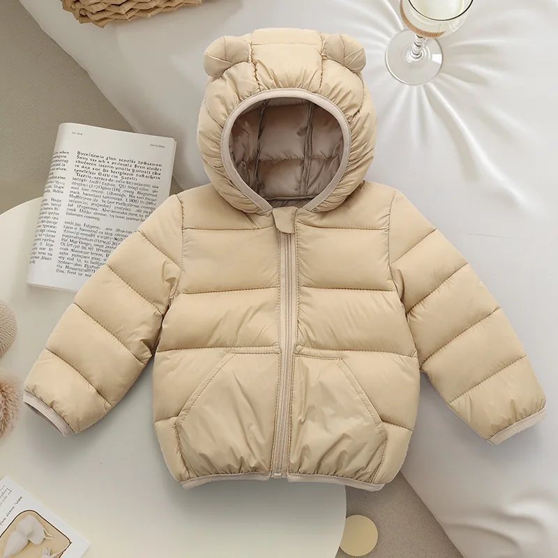 Baby Autumn Winter Style Kids Cotton Clothes Pocket Jacket Toddler Long Sleeve Baby Cotton Clothes Ear Solid Color Down Jacket