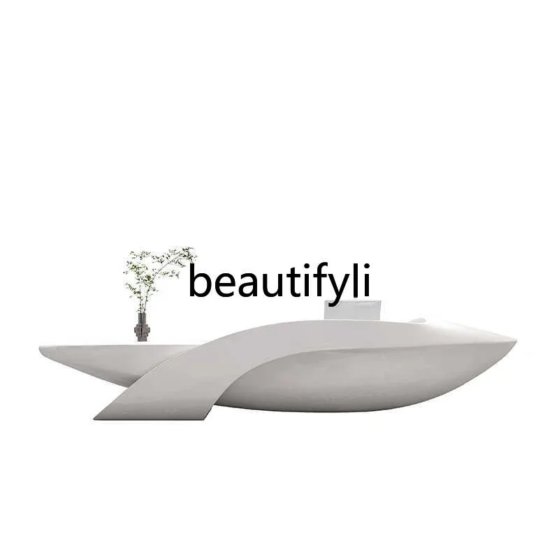 Paint special-shaped fiberglass front desk beauty salon bar counter curved simple company reception desk checkout page