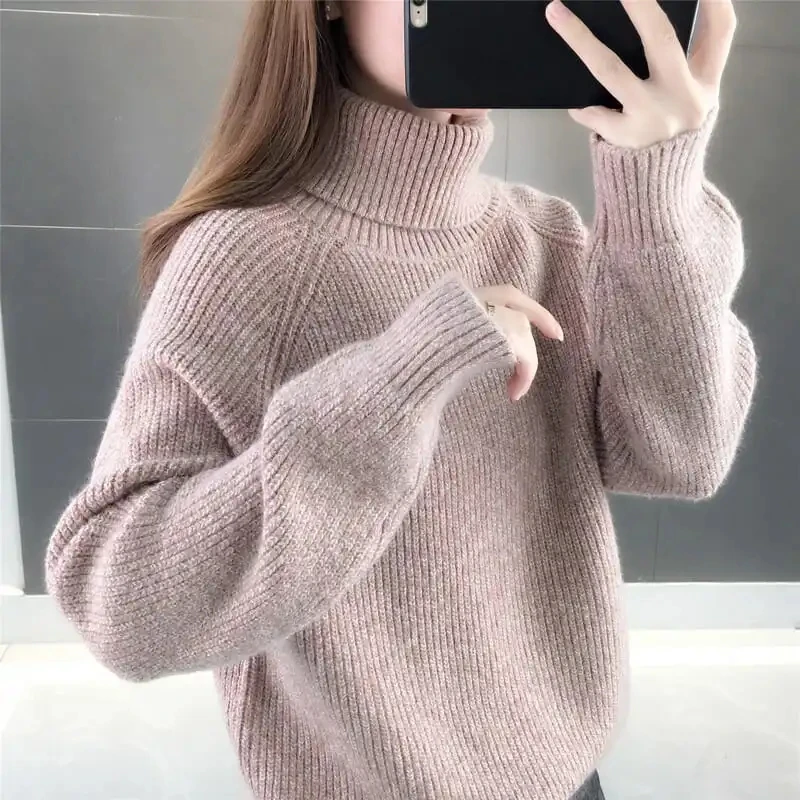 High Neck Sweater Women Autumn Winter Paired With Thicken Knit Base Pullover Female 2023 New Loose Korean Warm Sweatershirt