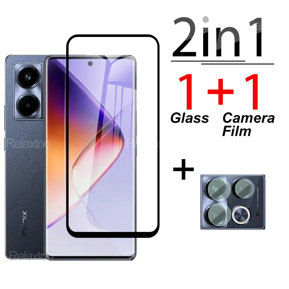 2-in-1 Black Edge Tempered Glass For Infinix Note 40 4G Camera Lens Screen Protector For Infinix Note40 note 40 infinix HD Film