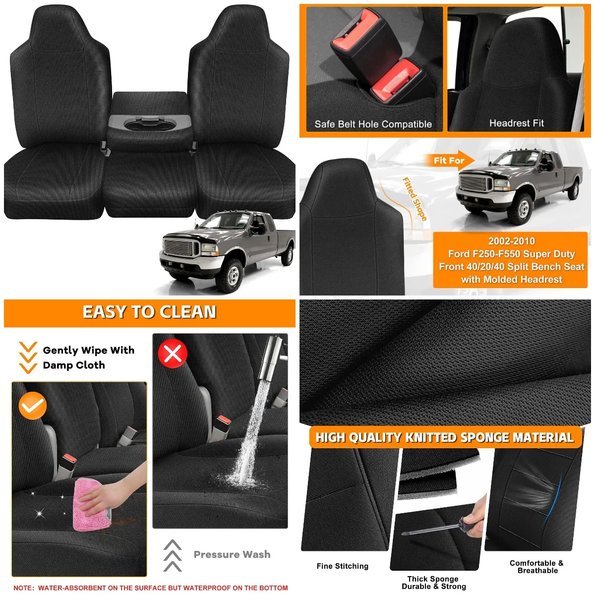 

Чехол на сиденье грузовика на Ford F250-F550 Super Duty 2002-2010 гг., разделенная скамейка 40/20/40, прочная вязаная губка, формованный подголовник