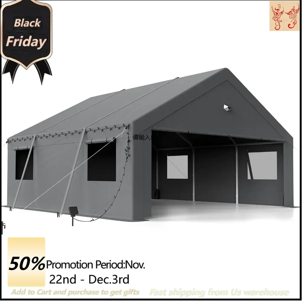 

Carports 20x20 Heavy Duty, Portable Car Port Garage, Carport Canopy with Roll Up Doors, All Weather Car Shelter, Grey