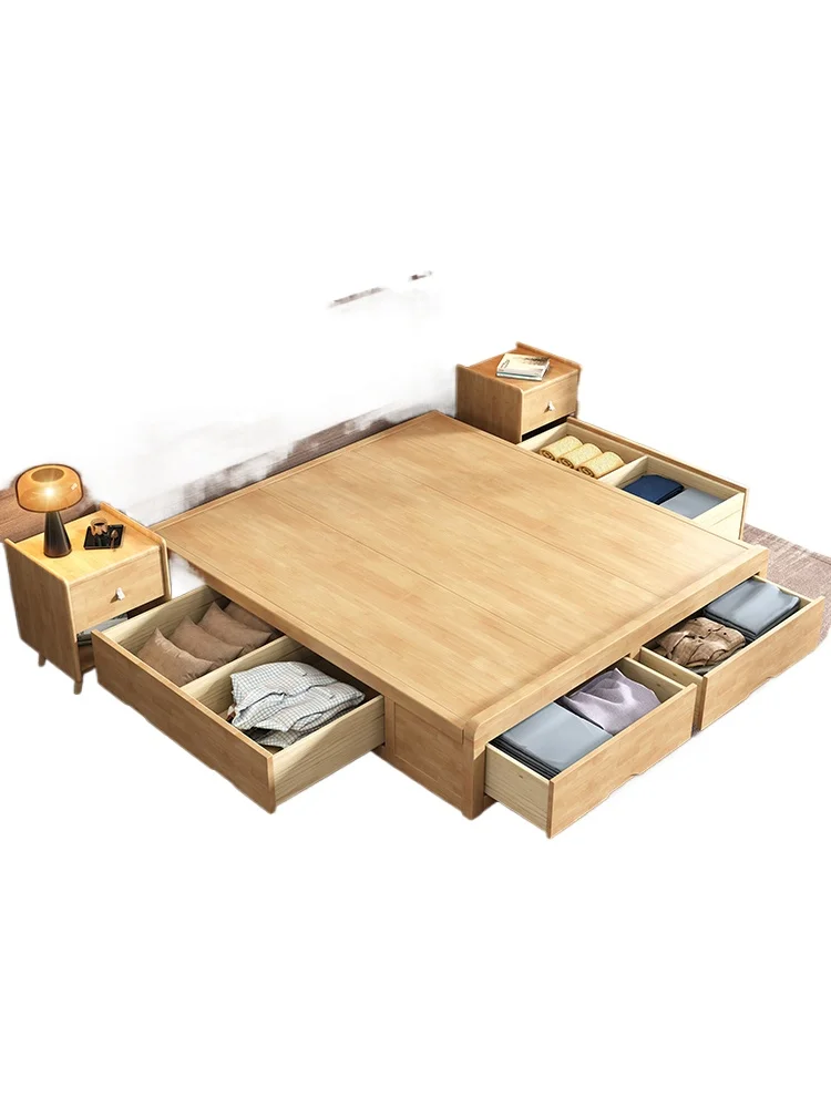 

Japanese-style solid wood headless tatami bed, hard board bed, modern simple floor-to-ceiling bedroom double
