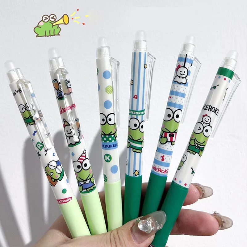 

24pcs/lot Sanrio Keroppi Erasable Gel Pen Cute Frog 0.5mm Blue Ink Signature Pens Promotional Gift Office School Supplies