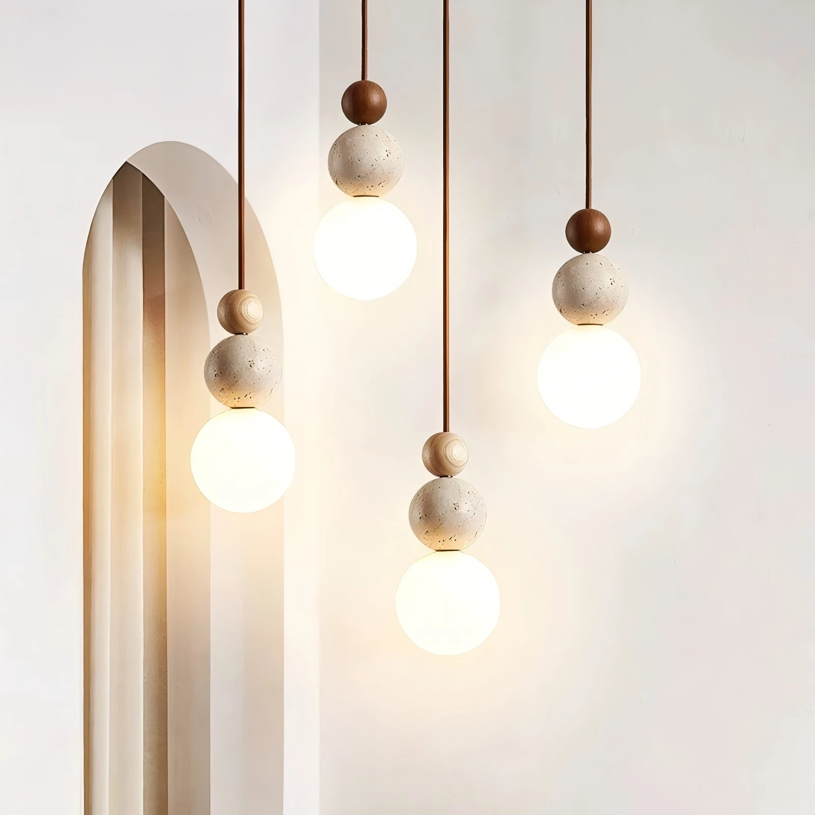 

Wabi Sabi Cream Pendant Natural Yellow Travertine Island Terrace Restaurant Pendant G9, Modern Home Decor Wood Color Pendant