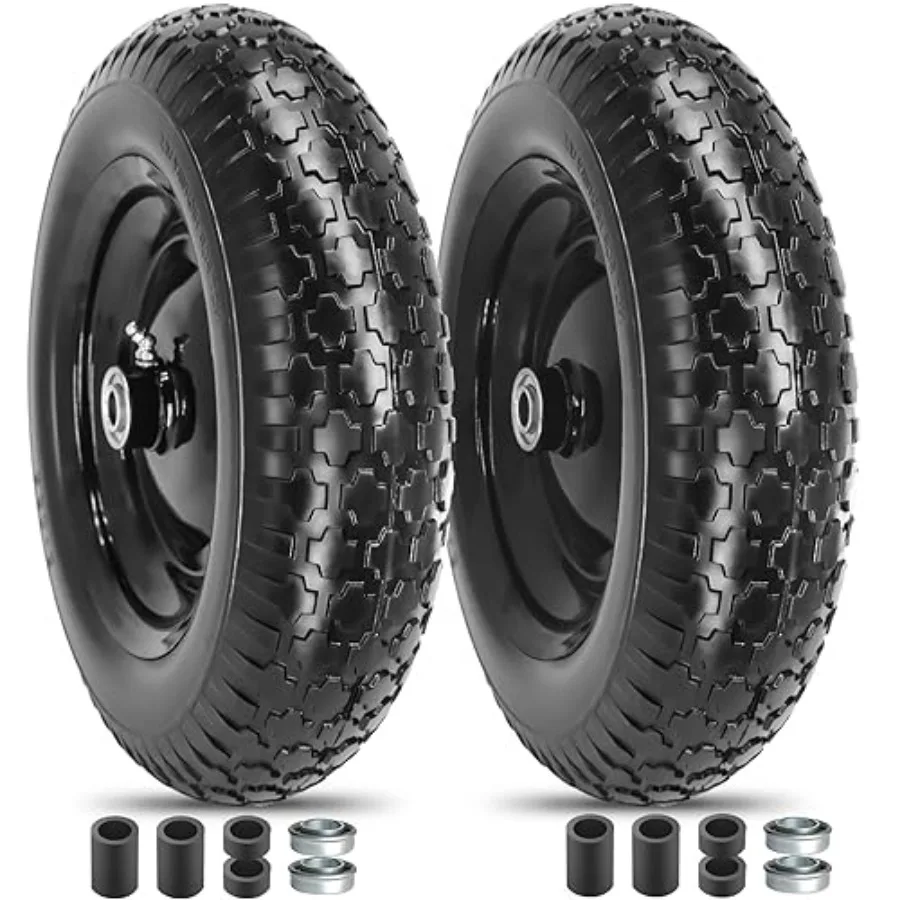 

14.5" 4.80/4.00-8 Flat-free Solid Tire and Wheel with 3/4 and 5/8 Bearing 3" -6" Centered Hub for Yard Cart Garden Wagon