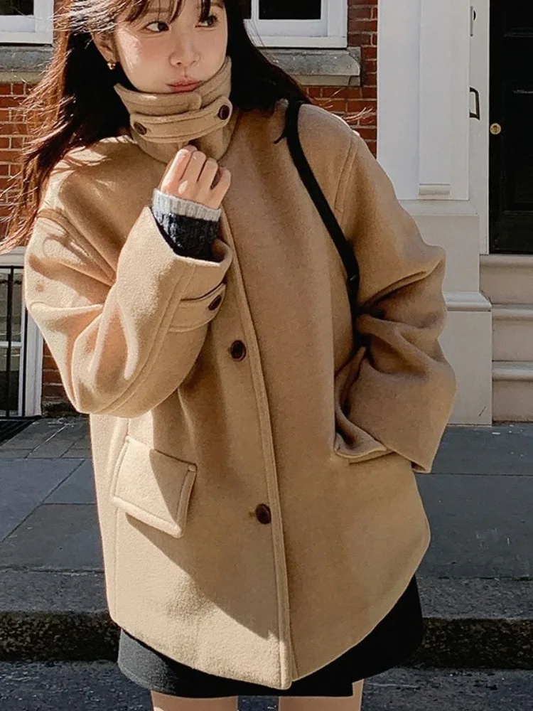 

Retro Briti Sle Versatile Ele Mid-Length Woolen Coat Women's Early Autumn New Design Sensation Tweed Coat