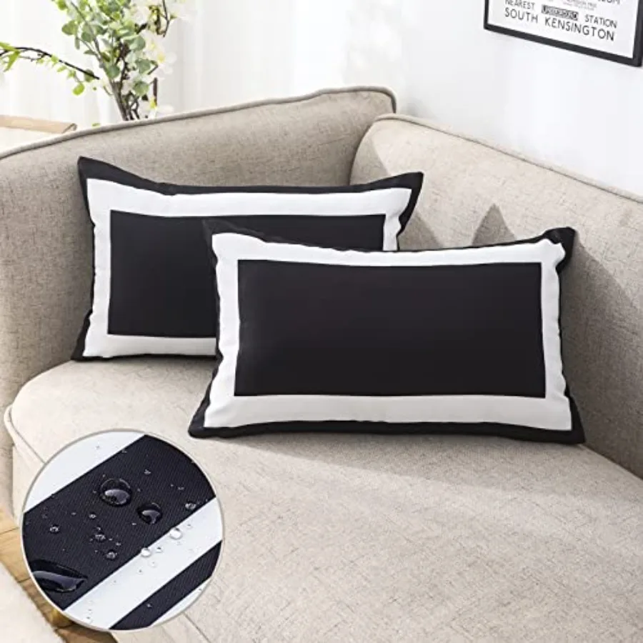 

Black Outdoor Lumbar Pillow Covers 12x20 Waterproof Set of 2 Black and White Rectangle Outdoor Lumbar Pillows for Porch Swing G