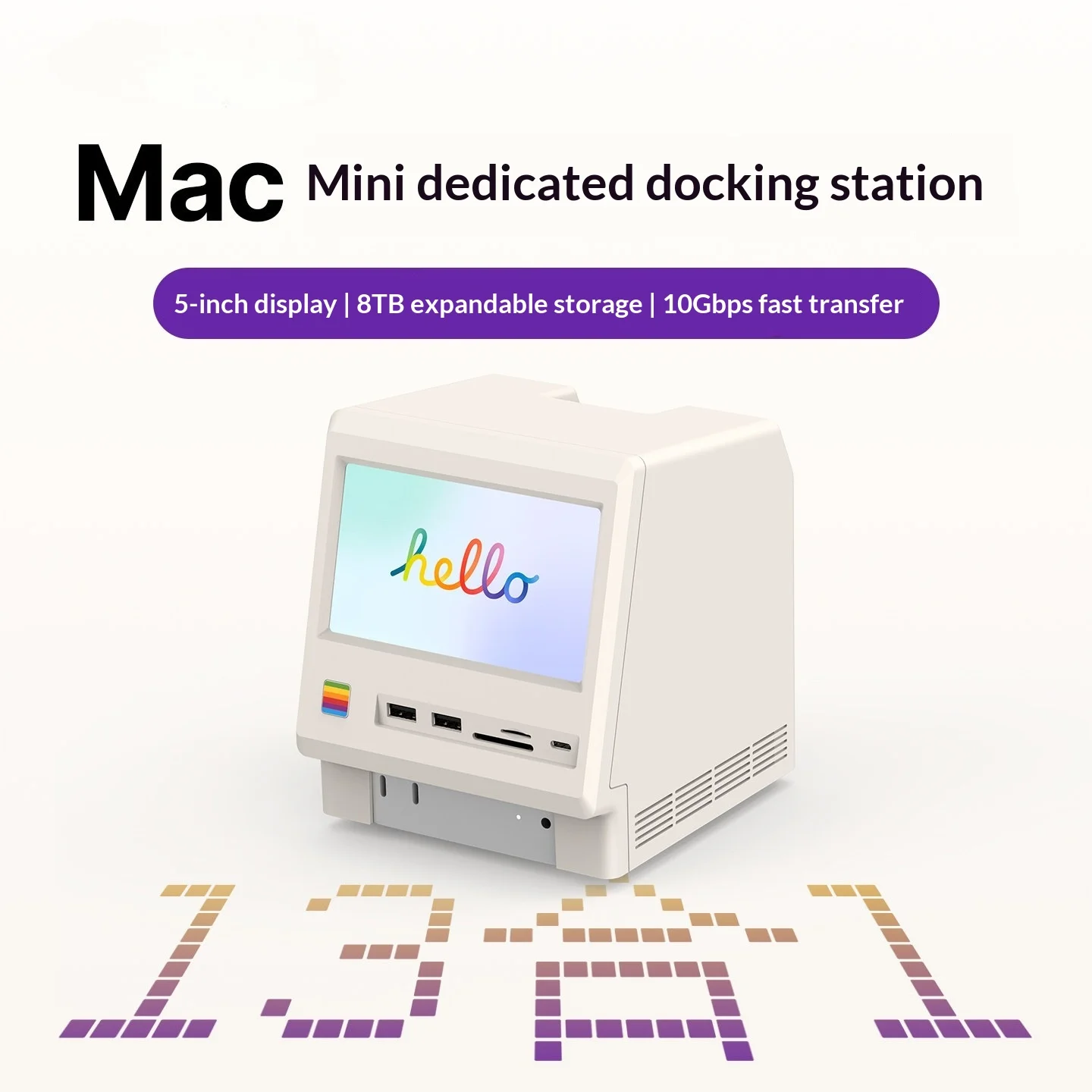 Retro Docking Station for Mac mini M4 M4 Pro 5 Inch Display M.2 NVMe SSD Enclosure USB-C Hub 10Gbps 80Gbps SSD Not Included