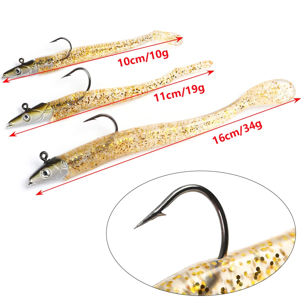 5PCS Soft Silicone Luminous Crazy Fish Sand Eel Wobbler Bait Fishing Lure With Hook, Bait Kit For Outdoor, Fishing Accessories