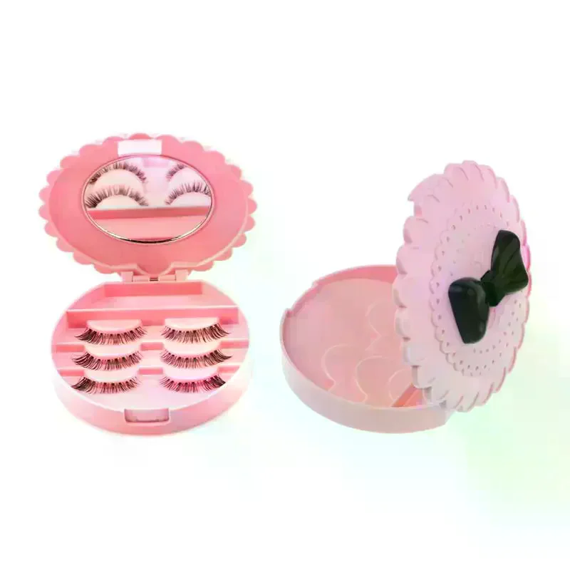 1Pcs False Eyelash Storage Box Pink Bowknot Design With Mirror Display Box Case Organizer Makeup Cosmetic Tool Gift For Women