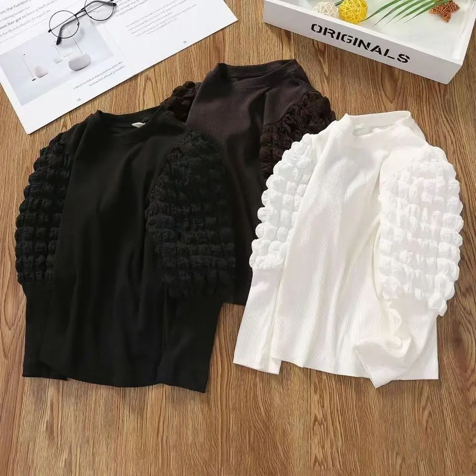 Girls Spring And Autumn Korean Edition Bubble Sleeve Underlay Shirt 2023  Same Style Versatile Fashion Trend Clothing Girls Top