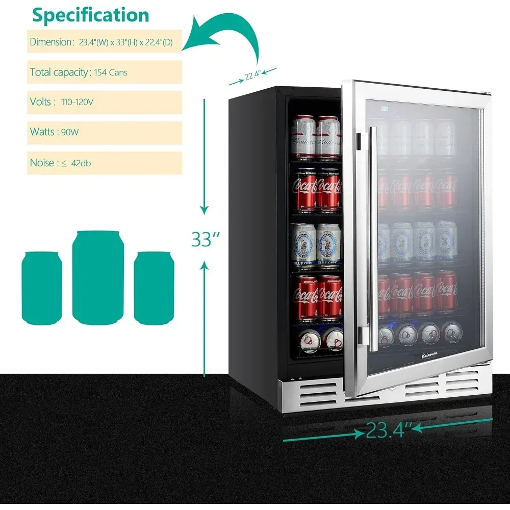 24 inch Beverage Refrigerator - 154 Cans Capacity Beverage Cooler- Fit Perfectly into 24