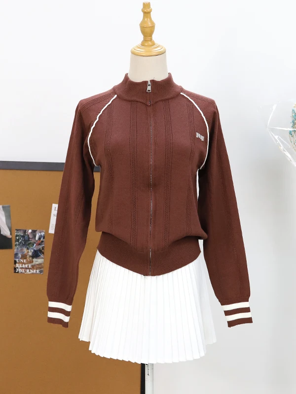 

M Home Women's Knitted Cardigan ort Sve Long Sve round Ne Zipper Closure Letter Embroidery College Sle Outerwear