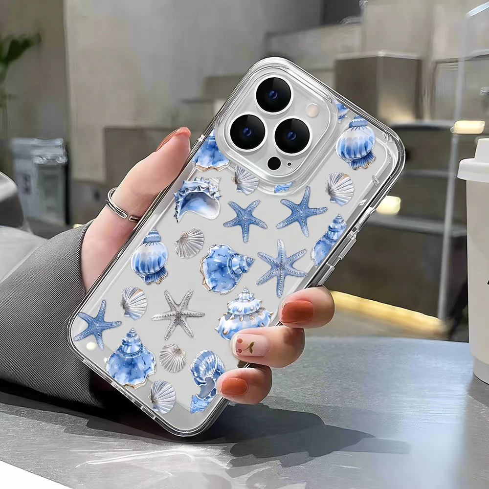 Blue Starfish Seashell Phone Case For iPhone 14 15 16 Plus 13 12 11 Pro XS MAX XR 16E 7 8 SE 2020 Underwater Creature Case