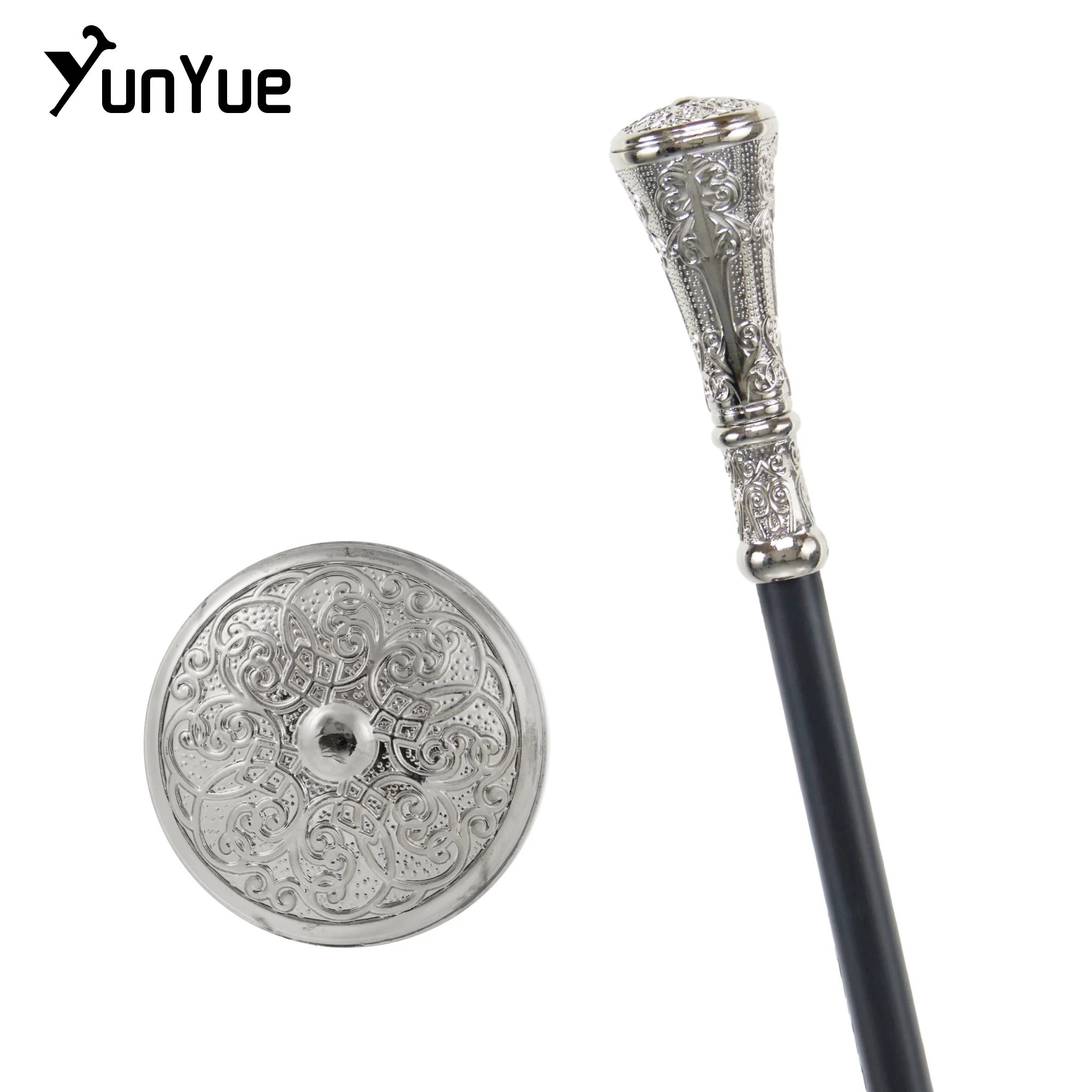 White Round Metals Carving Walking Cane Gentleman Art Collections Fashion Elegant Walking Stick Cosplay Film Props Party Cane